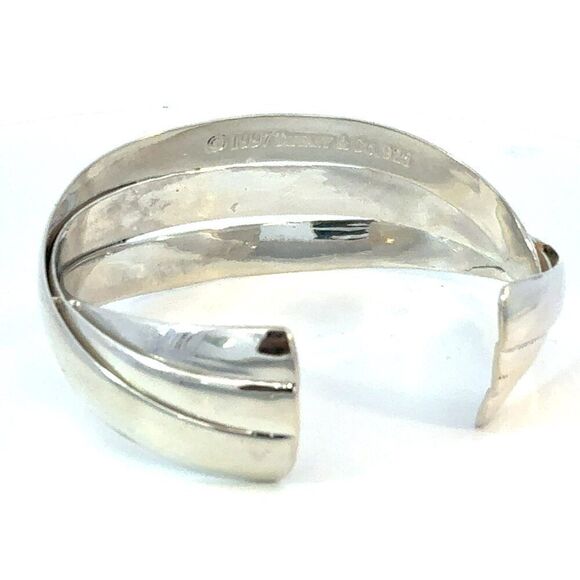 Tiffany & Co Triple Bangle Bracelet Size M 7.5" Sterling Silver Estate TIF931 - Picture 4 of 5